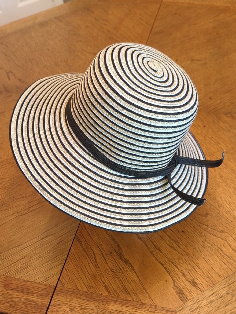 Talbots Striped Black & White Wide Brim Sun Hat